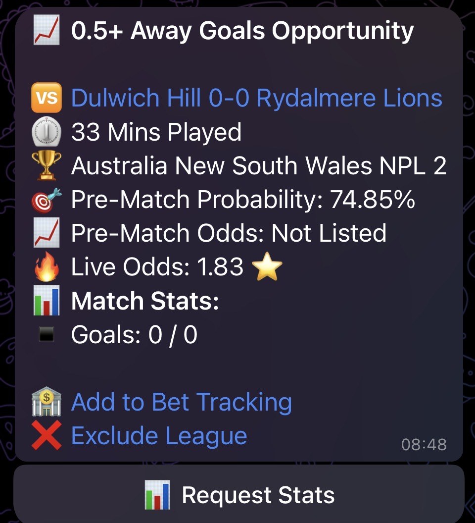 AI in-play alert, away goals opportunity, Dulwich Hill vs Rydalmere Lions