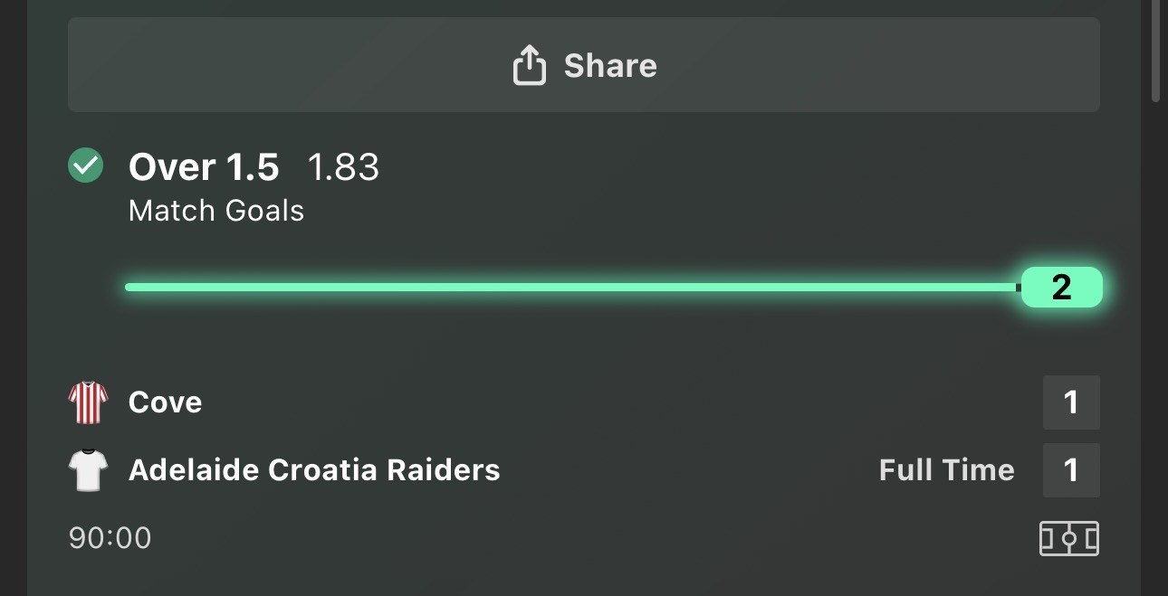 Settled in-play result, over 1.5 match goals, 1.83 odds, won