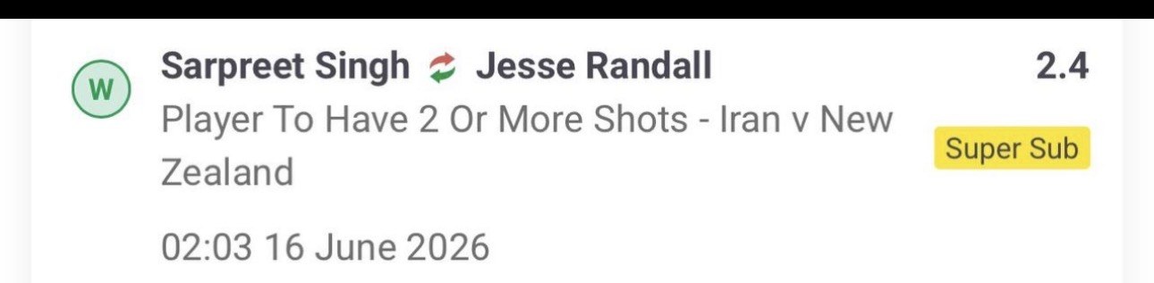 Value bet slip, Sarpreet Singh over 1.5 shots, 2.40 odds